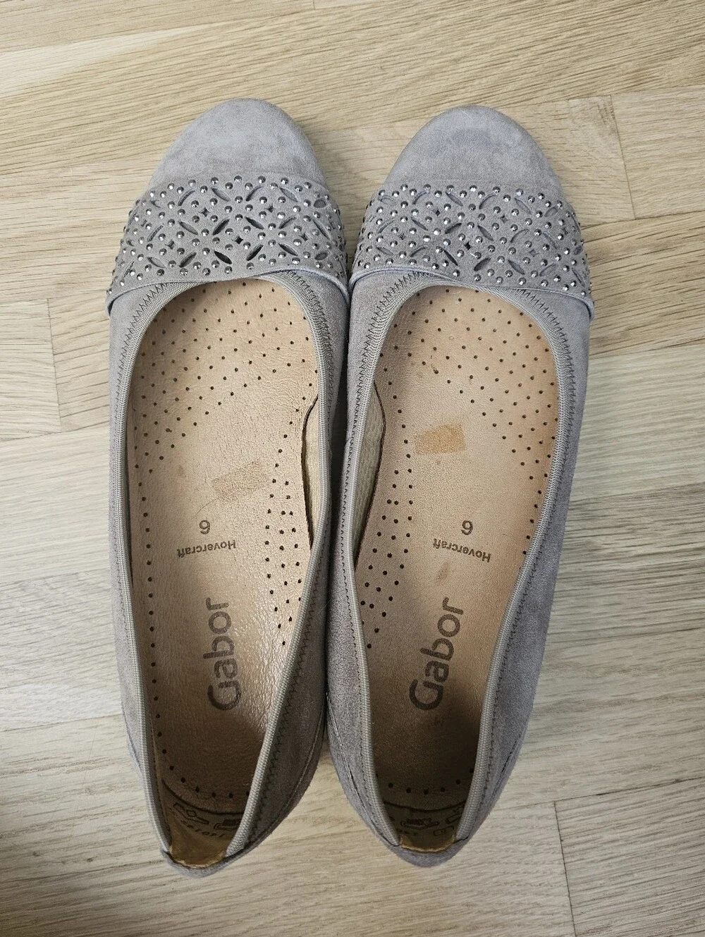 Gabor Leather Perforated Laser Floral Hovercraft Ballet Flats – Suede Taupe